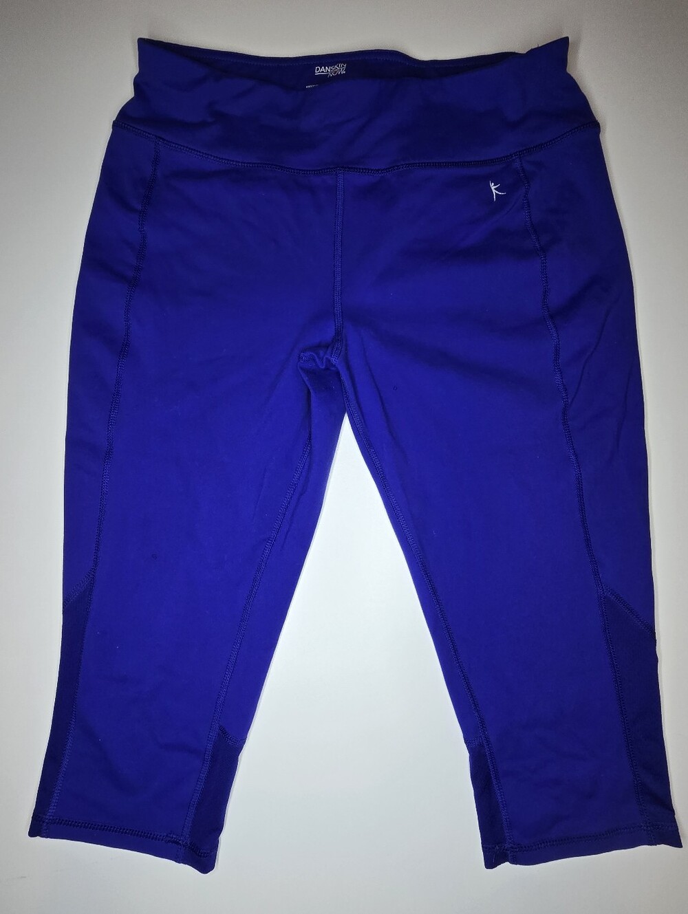 Danskin Now Womens Royal Blue Capri Leggings Fitted Mesh Trim Stretch Small